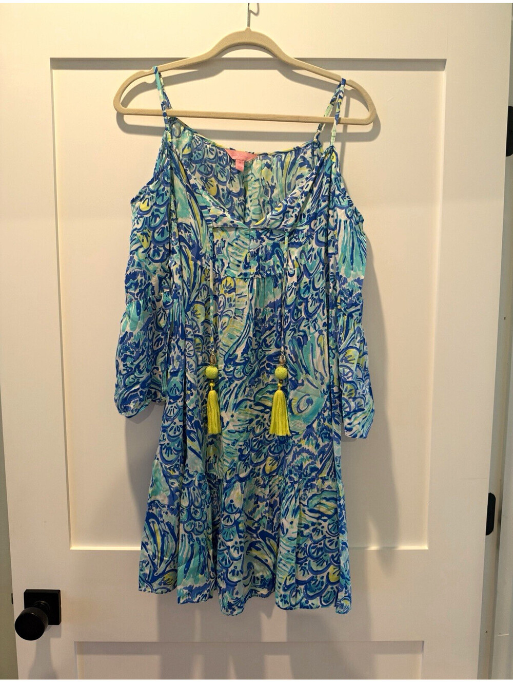 Lilly Pulitzer Women's Blue Crush Cold Shoulder Tassel Dress Size M